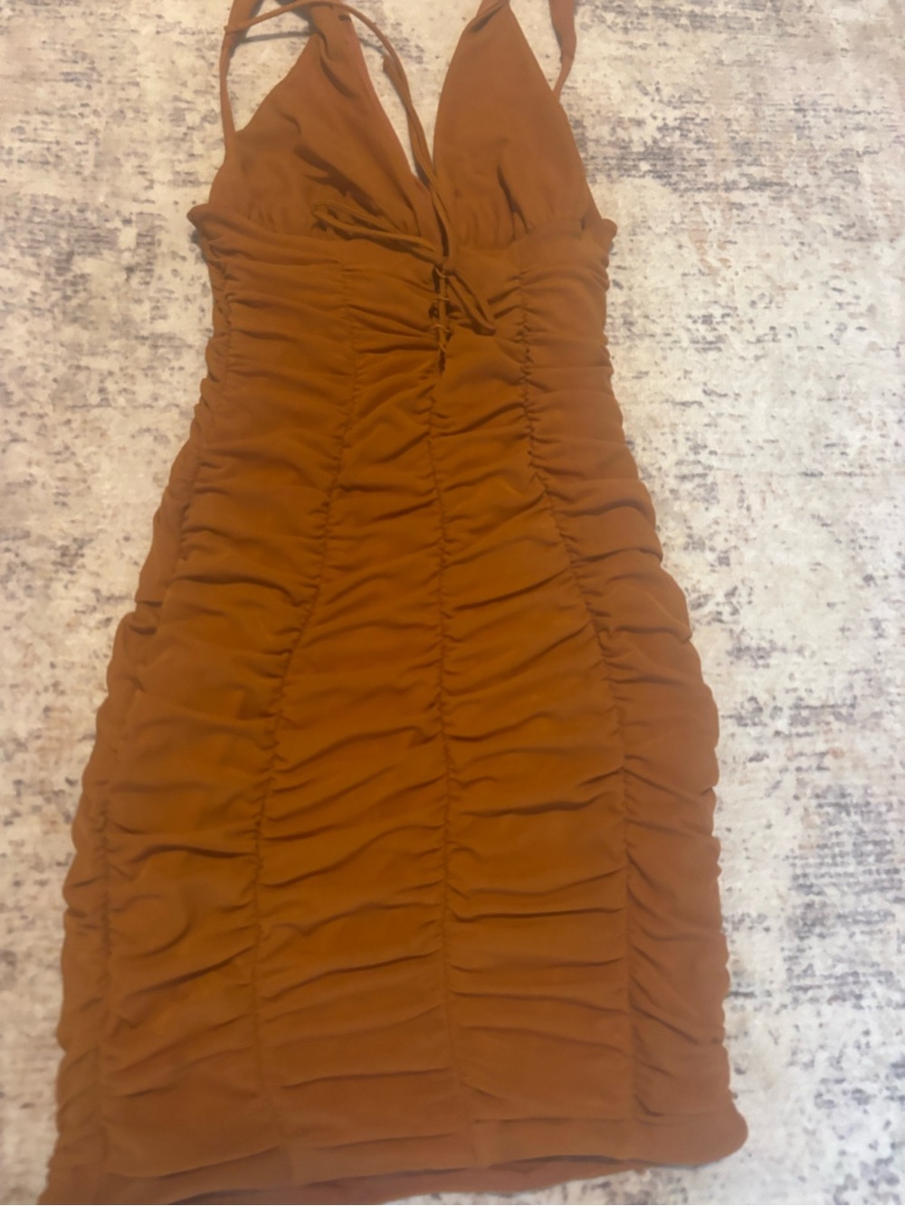 Oh Polly Rust Ruched Midi Dress - Picture 2 of 2